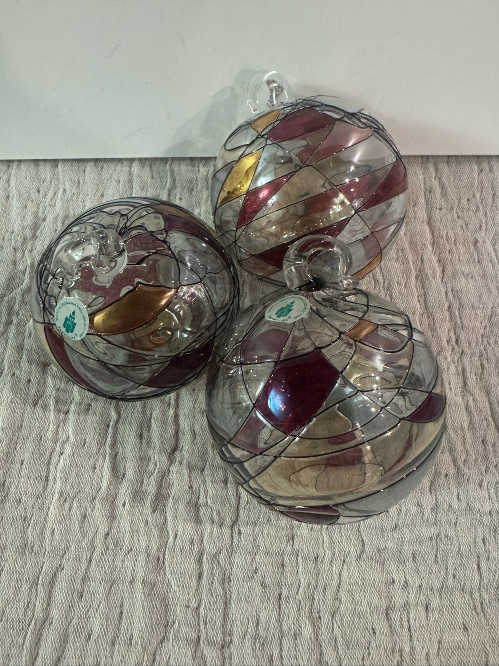 Vtg PartyLite Calypso Mosaic Stained Glass Christmas Ornaments Set of 3 Retired